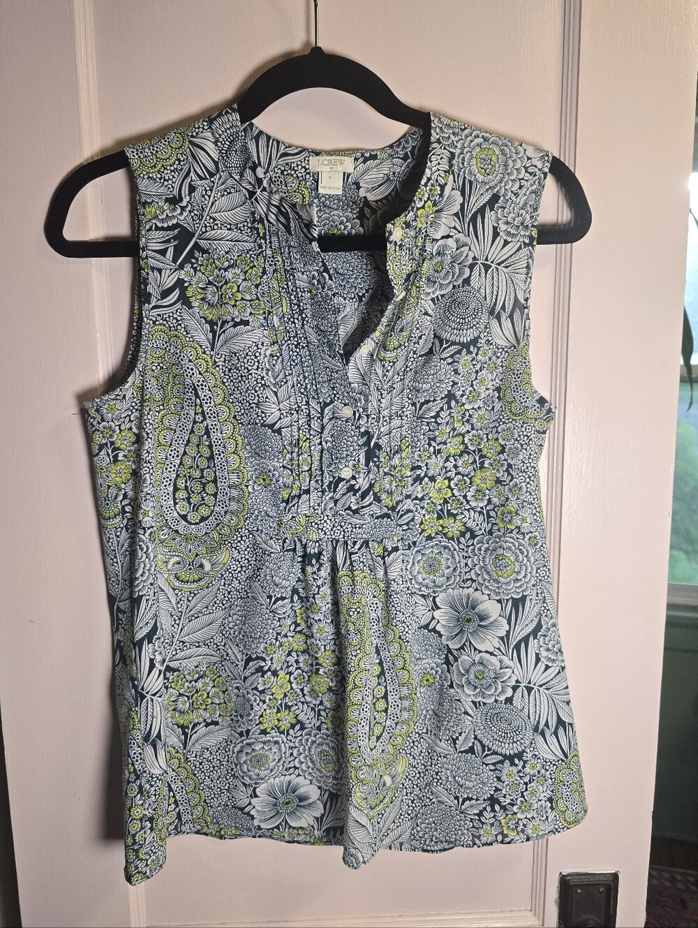 J. Crew Sleeveless Floral Paisley Print Top in Blue and Lime Green Size 4